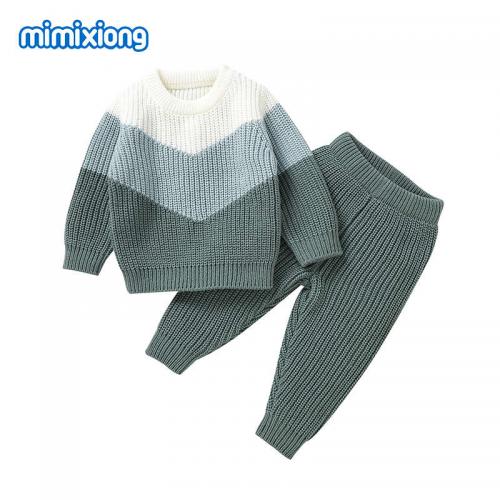 contrast color knitted sweaters set