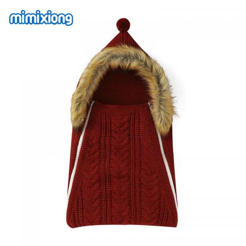 Fur Collar Knitted Baby Sleeping Bag